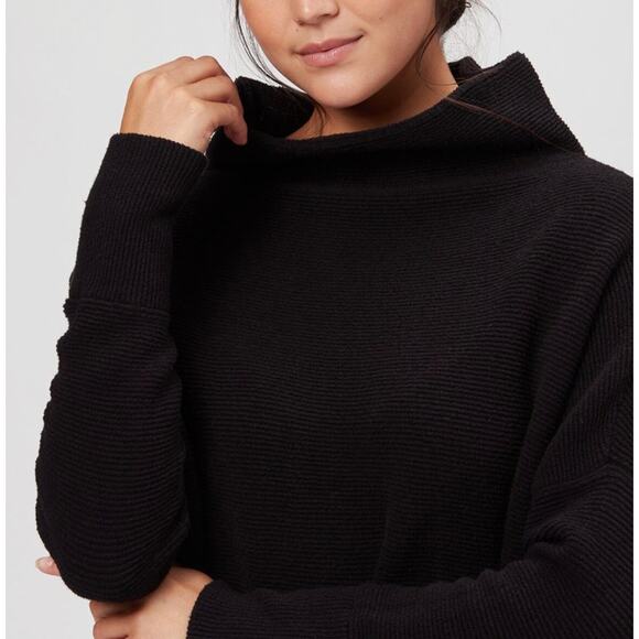 Free People Womens Ottoman Slouchy Tunic Sweater Medium Mock Neck Black Ribbed - Picture 2 of 16
